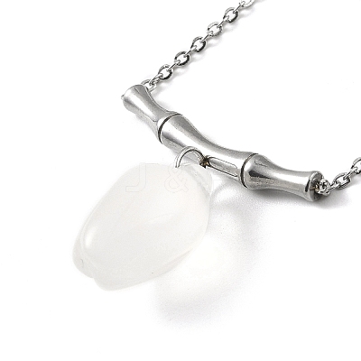 Bamboo with Flower Natural Agate Pendant Necklace NJEW-P260-02P-1