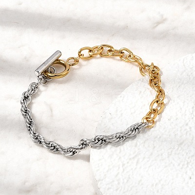 Two Tone 304 Stainless Steel Cable Chain & Rope Chain Bracelets for Women BJEW-G786-01GP-01-1