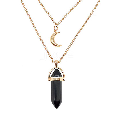Natural Dyed & Heated Black Agate Cone Pendant Double Layer Necklace UX9990-19-1