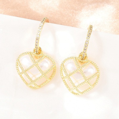 Valentine's Day Heart Brass Micro Pave Clear Cubic Zirconia Dangle Stud Earrings EJEW-Z164-04G-1