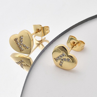 Rack Plating Brass Micro Pave Clear Cubic Zirconia Stud Earrings EJEW-K299-01G-K-1