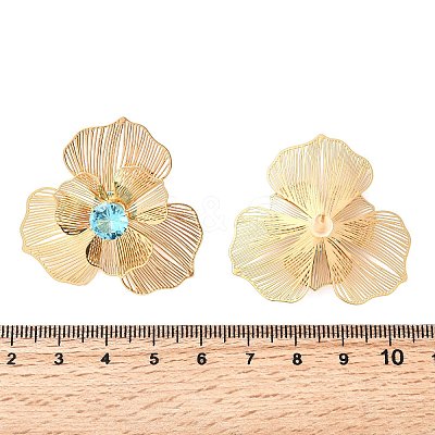 Flower Brass Micro Pave Cubic Zirconia Stud Earrings EJEW-F391-07G-02-1
