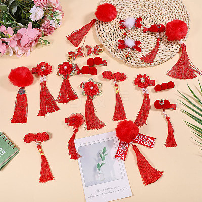 12 Pairs 12 Styles New Year's Day Theme Polyester Alligator Hair Clips PHAR-CA0001-007-1