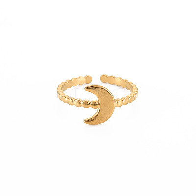 Ion Plating(IP) 304 Stainless Steel Moon Open Cuff Ring for Women X-RJEW-S405-224G-1