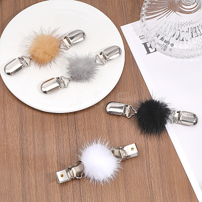 4Pcs 4 Colors Faux Mink Fur Covered Round Beads Sweater Collar Clips JEWB-CA0001-24-1