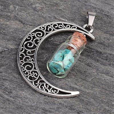 Column Glass Bottle with Natural & Synthetic Mixed Stone Inside Pendants PALLOY-JF00170-1