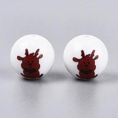 Christmas Printed Opaque Acrylic Round Beads OACR-T029-08B-1