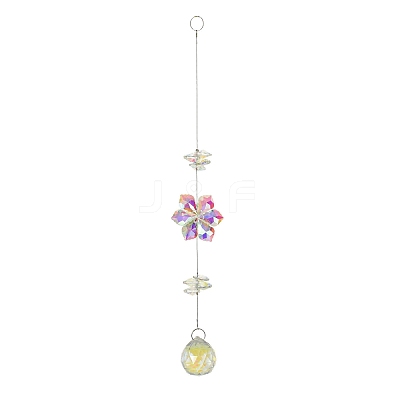 Glass Flower Hanging Suncatchers HJEW-P018-E02-1