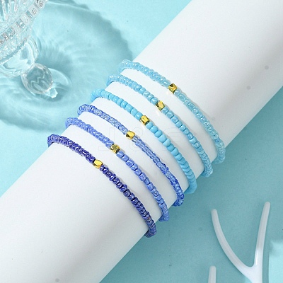 Gradient Color Glass Seed Beaded Stretch Bracelet Sets BJEW-MZ00101-01-1