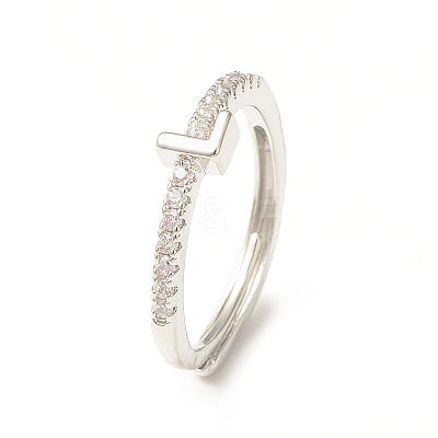 Clear Cubic Zirconia Initial Letter Adjustable Ring RJEW-C052-01P-L-1