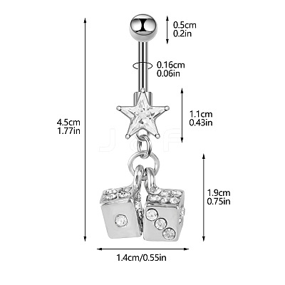 316L Surgical Stainless Steel Pave Cubic Zirconia Star Dice Curved Barbell Dangle Belly Rings FS-WG3E776-02-1