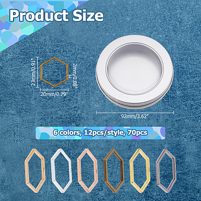 72Pcs 6 Styles Brass Open Back Bezel Linking Rings FIND-HS0001-49-1