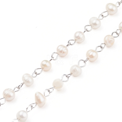 Handmade Natural Freshwater Pearl Beaded Chains AJEW-JB01088-02-1