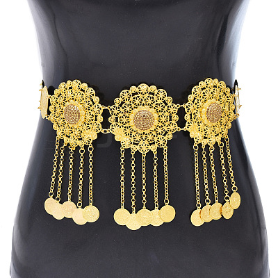 Alloy Light Colorado Topaz Rhinestone Flower Coin Tassel Waist Belly Chains for Beach Bikini FS-WG0FCE9-01-1
