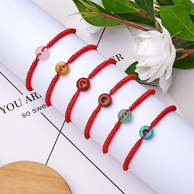 Natural Yellow Jade Donut Braided Bead Bracelet BJEW-SW00047-04-1