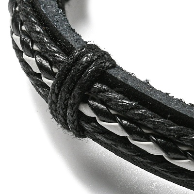 6Pcs 6 Style Adjustable Braided Imitation Leather Cord Bracelet Set with Waxed Cord for Men BJEW-F458-06-1