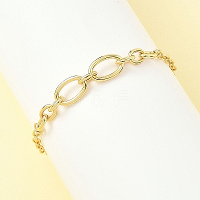 Brass Cable & Figaro Chain Bracelets for Women BJEW-JB12847-1