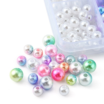 420Pcs 12 Style Rainbow ABS Plastic Imitation Pearl Beads OACR-FS0001-27-1