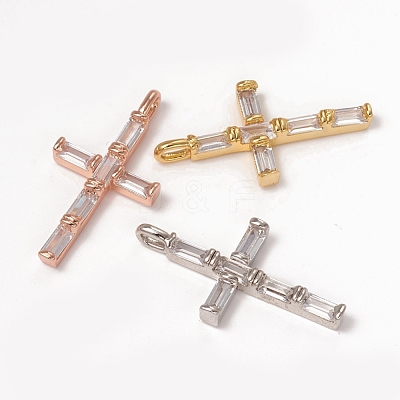 Brass Micro Pave Clear Cubic Zirconia Pendants KK-I668-22-1