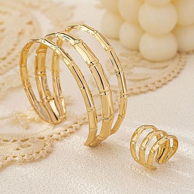 Bamboo Joint Alloy Cuff Bangle & Cuff Rings Sets FS-WG990BE-01-1