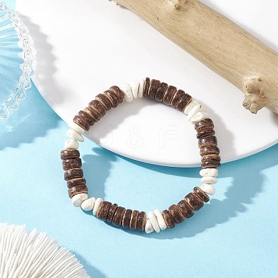 Natural Coconut & Magnesite Chip Beads Stretch Bracelets for Men Women BJEW-JB12457-02-1