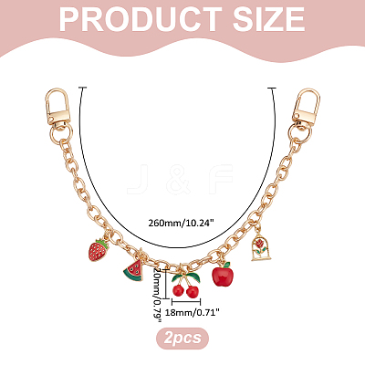 2Pcs Alloy FireBrick Enamel Fruit Charm Cable Chain Purse Decorative Chains HJEW-ME00012-1