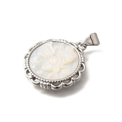 Brass with Natural Shell Carved Pendants KK-Z091-07P-02-1