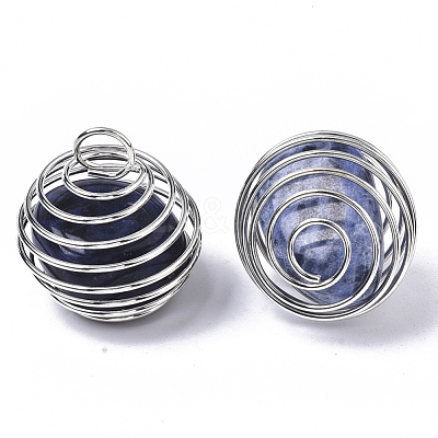 Iron Wrap-around Spiral Bead Cage Pendants IFIN-R239-06P-1