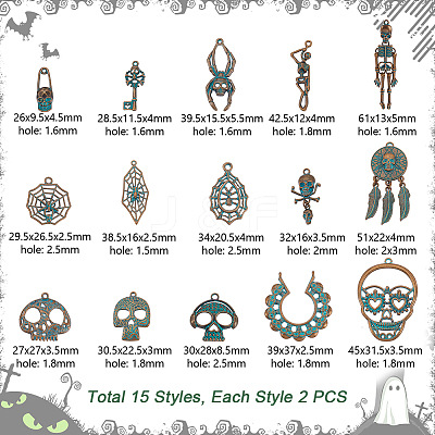 30Pcs 15 Styles Alloy Pendants FIND-GA0008-26-1