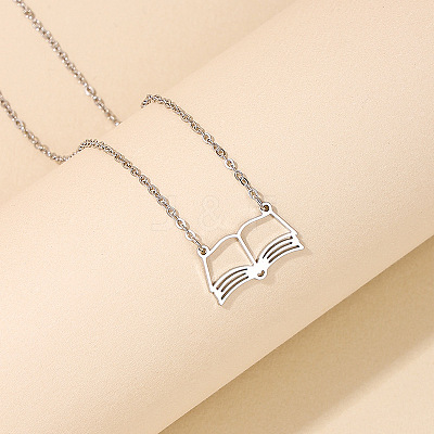 Fashionable Iron Hollow Out Book Pendant Necklaces for Women FS-WG9E5D2-02-1