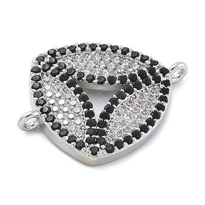 Rack Plating Brass Micro Pave Clear & Black Cubic Zirconia Triangle Connector Charms KK-A234-076P-1