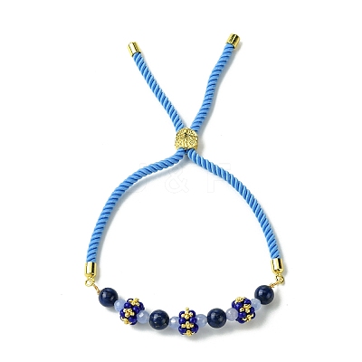 3Pcs 3 Styles 6mm Round Dyed Natural Lapis Lazuli & Yellow Jade & Black Onyx Bead Slider Bracelet Sets BJEW-MZ00062-1