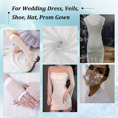 Stretchable Elastic Polyester & Rhinestone Fabric AJEW-WH0580-51-1