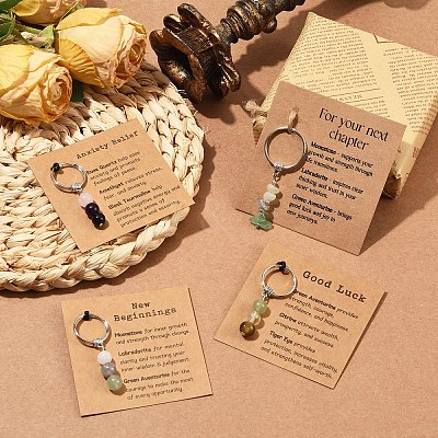 4 Styles Round Natural Mixed Stone Keychains KEYC-YW0001-33-1