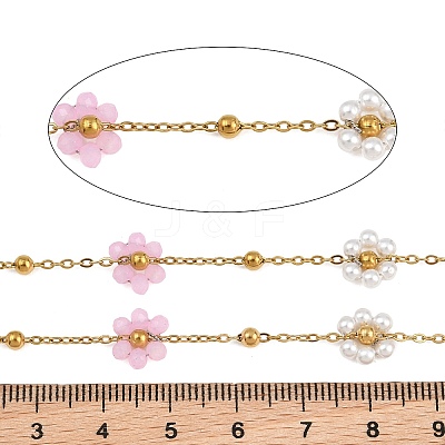 Glass & ABS Plastic Imitation Pearl Beaded Chains SA-CBAD321-02C-1