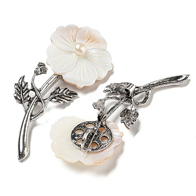 Freshwater Shell Flower Alloy Brooch JEWB-Z019-01E-1
