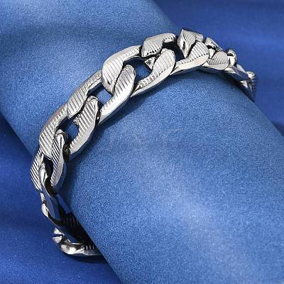 201 Stainless Steel Cuban Link Chains Bracelets for Women Men STAS-T077-19A-01P-1