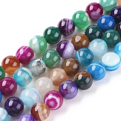 Natural Striped Agate/Banded Agate Beads Strands G-G582-8mm-46-1