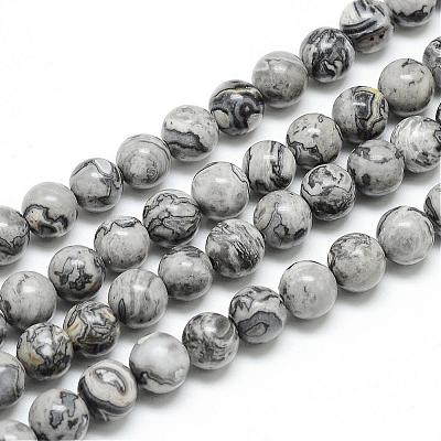 Natural Map Stone/Picasso Stone/Picasso Jasper Beads Strands G-T053-10mm-04-1