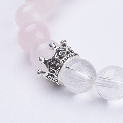Natural Rose Quartz & Quartz Crystal Stretch Bracelets BJEW-JB03510-02-1