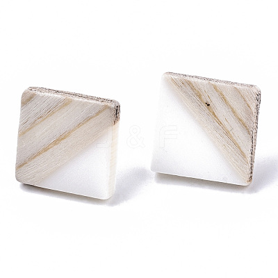 Opaque Resin & Wood Stud Earrings EJEW-N017-005A-B06-1