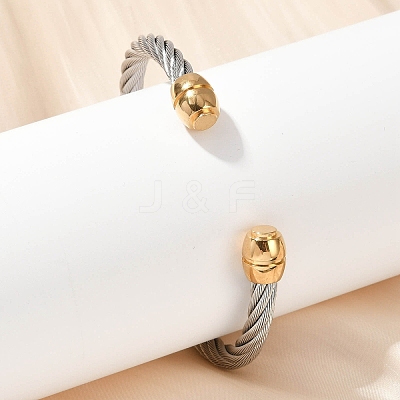 304 Stainless Steel Cuff Bangles BJEW-M136-01B-PG-1