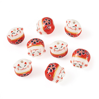 9Pcs Handmade Printed Porcelain Beads PORC-TADJ0001-01H-1