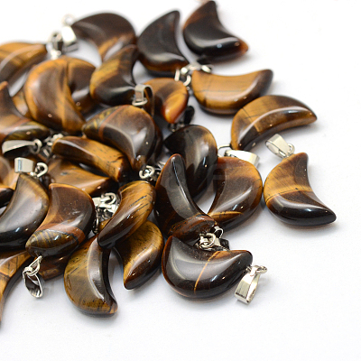 Moon Natural Tiger Eye Pendants G-Q369-07-1