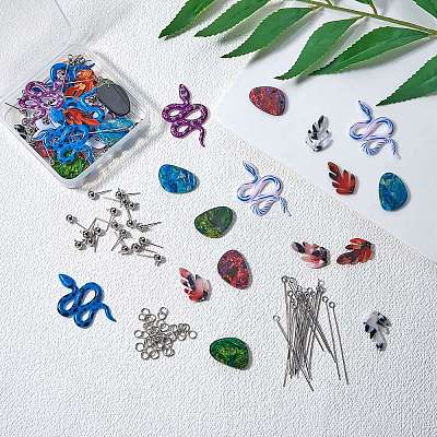 DIY Snake & Leaf Drop Earring Making Kit DIY-SZ0007-59-1