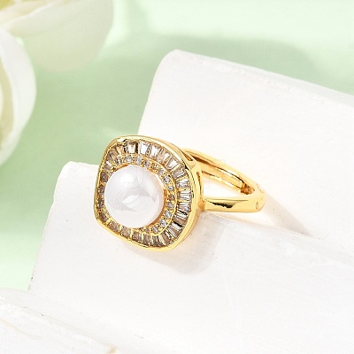 Adjustable Brass Micro Pave Cubic Zirconia Finger Rings CU-CBABA66-02G-1