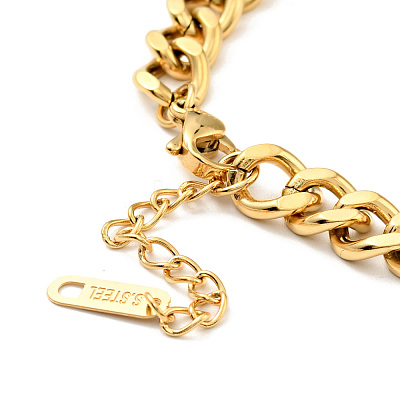 Ion Plating(IP) 304 Stainless Steel Rectangle Link Bracelet with Curb Chains for Women BJEW-P273-03G-1