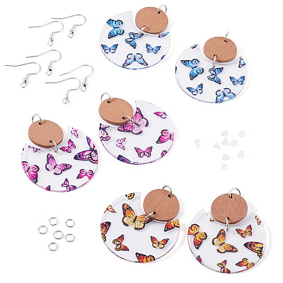 DIY Flat Round Butterfly Dangle Earrings Making Kits DIY-TA0012-29-1