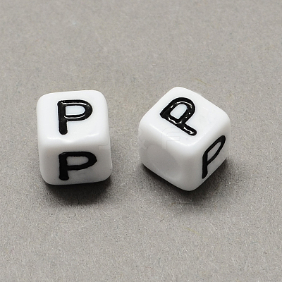 Large Hole Acrylic Letter European Beads SACR-Q103-6mm-01P-1