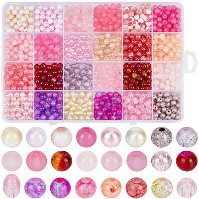 DIY 1200Pcs Crackle Glass & Acrylic Round Beads Findings Kits DIY-PA0001-34B-1